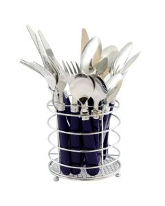 Gibson Sensations II 16 Piece Stainless Steel Flatware Set with Cobalt Handles and Chrome Caddy